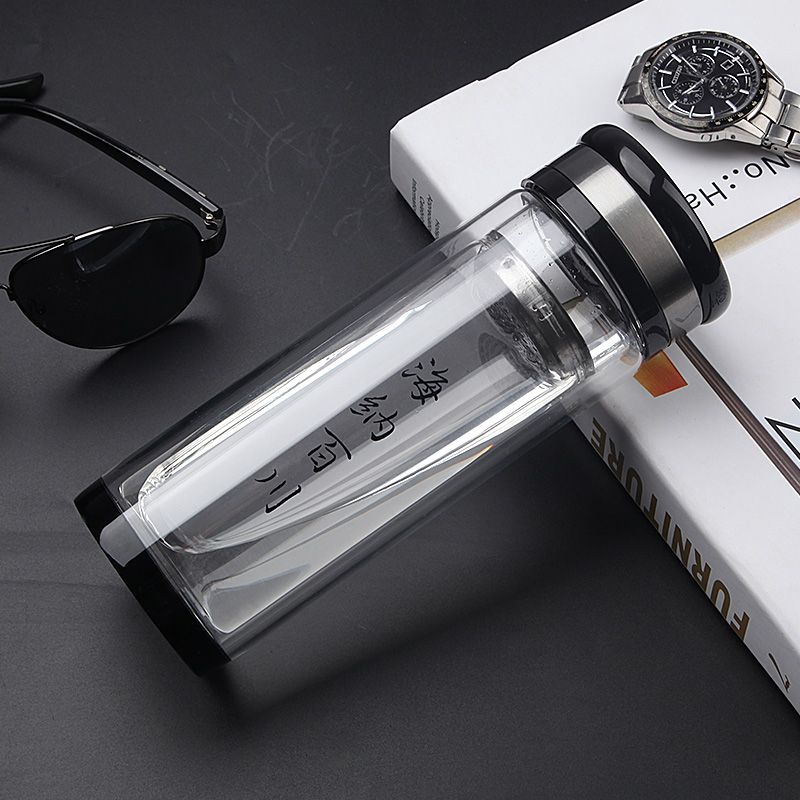 水晶雙層玻璃杯男女士水杯帶蓋濾網(wǎng)商務辦公便攜泡茶杯子定制廠家